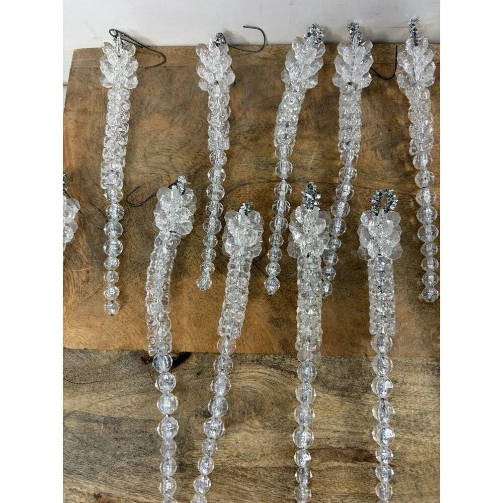 22 Vintage Christmas Clear Beaded Icicle Ornaments + 8 Candy Canes Handmade